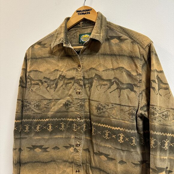 Cabela's Western Wear Horses Button Up Shirt Brown Medium - Picture 2 of 7